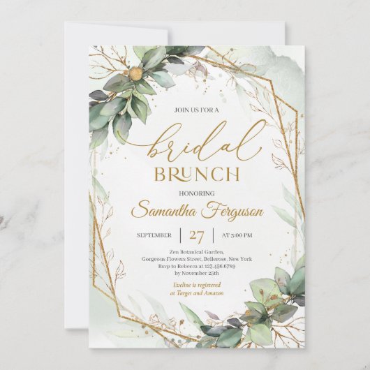 Boho groen eucalyptus gebladerte Bridal brunch Kaart (Voorkant)