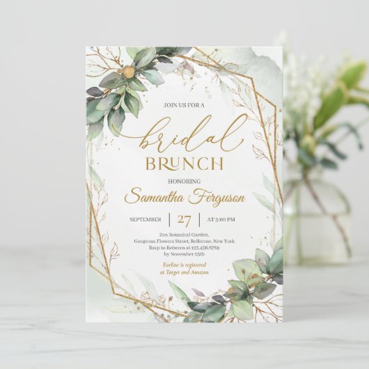 Boho groen eucalyptus gebladerte Bridal brunch Kaart (Staand voorkant)