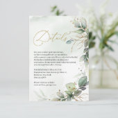 Boho groen eucalyptus gebladerte faux gouden lijst informatiekaartje (Staand voorkant)