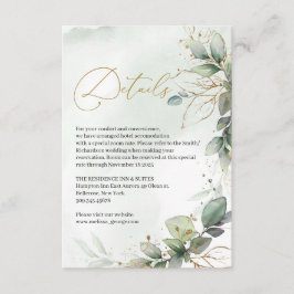 Boho groen eucalyptus gebladerte faux gouden lijst informatiekaartje
