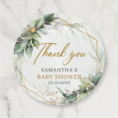 Boho groen eucalyptus gebladerte goud baby shower bedankjes labels (Achterkant)
