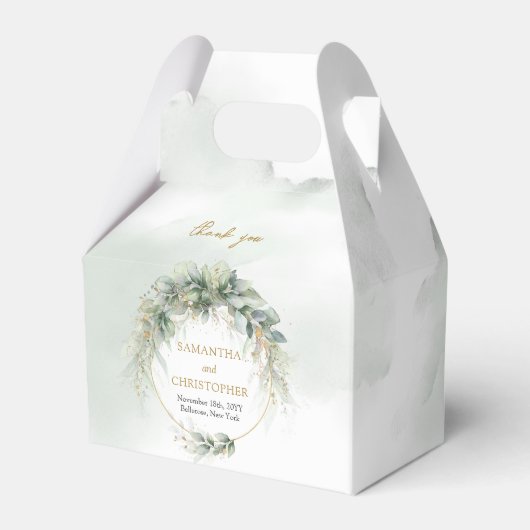 Boho groen eucalyptus gebladerte goud lijst bedankdoosjes (Achterkant)