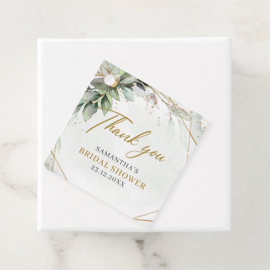 Boho groen eucalyptus gebladerte goud lijst bedankjes labels (In situ)