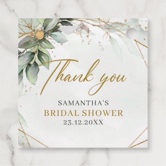 Boho groen eucalyptus gebladerte goud lijst bedankjes labels (Achterkant)