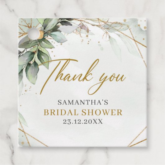 Boho groen eucalyptus gebladerte goud lijst bedankjes labels (Voorkant)