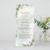 Boho groen eucalyptus gebladerte goud lijst programmakaart (Staand voorkant)