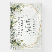 Boho groen eucalyptus gebladerte goud zoet 16 spandoek (Verticaal)