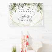 Boho groen eucalyptus gebladerte goud zoet 16 spandoek (Insitu)