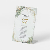 Boho groen eucalyptus gebladerte gouden gastenlijs reclamebord met voetstuk (Voorkant)