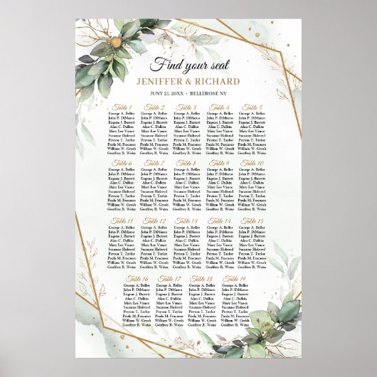 Boho groen eucalyptus gebladerte gouden lijst tafe poster (Voorkant)