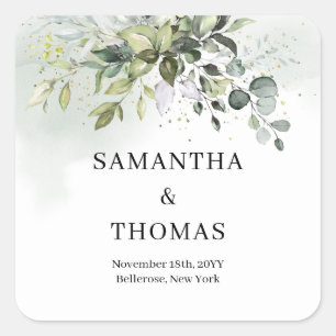 Boho groen eucalyptus gebladerte gouden schitterin vierkante sticker