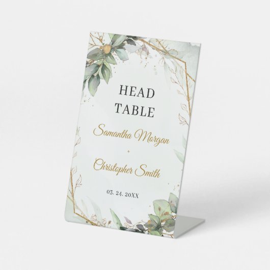 Boho groen eucalyptus gebladerte Hoofdtafel Reclamebord Met Voetstuk (Voorkant)