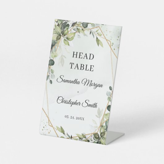 Boho groen eucalyptus gebladerte Hoofdtafel Reclamebord Met Voetstuk (Voorkant)