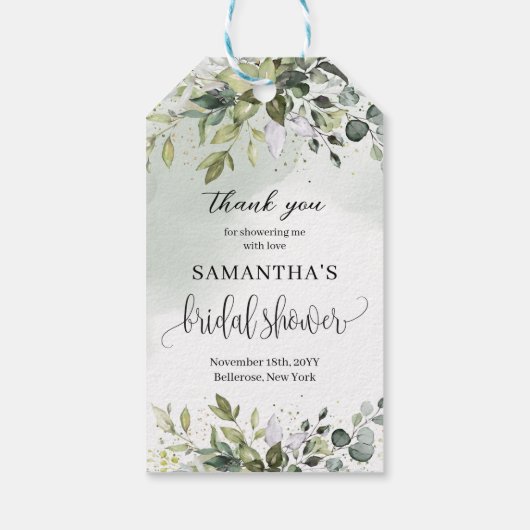 Boho groen eucalyptus gebladerte krans goud cadeaulabel (Achterkant)