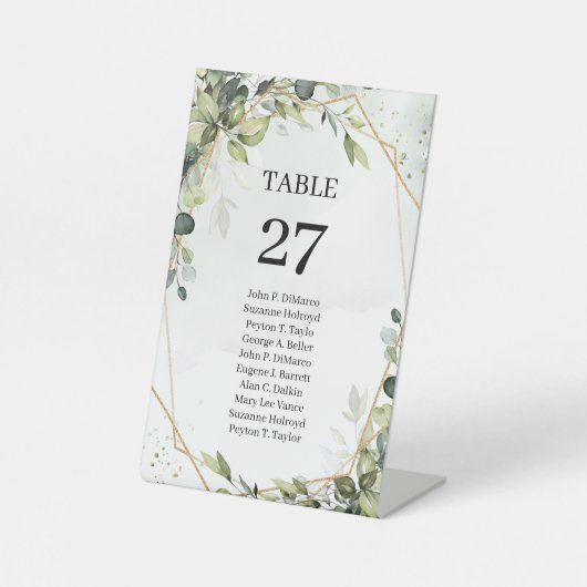 Boho groen eucalyptus gebladerte Tafelnummer Reclamebord Met Voetstuk (Voorkant)