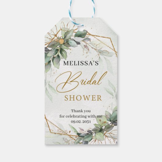 Boho groen eucalyptus goud lijst Vrijgezellenfeest Cadeaulabel (Achterkant)