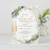 Boho groen eucalyptus & gouden brunch en bubbels kaart (Staand voorkant)