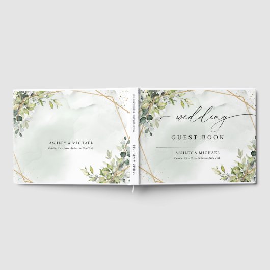 Boho groen eucalyptus loof gouden bruiloft gastenboek (Volledig)