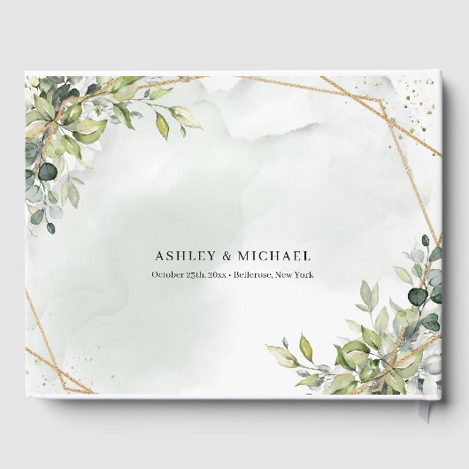 Boho groen eucalyptus loof gouden bruiloft gastenboek (Achterkant)