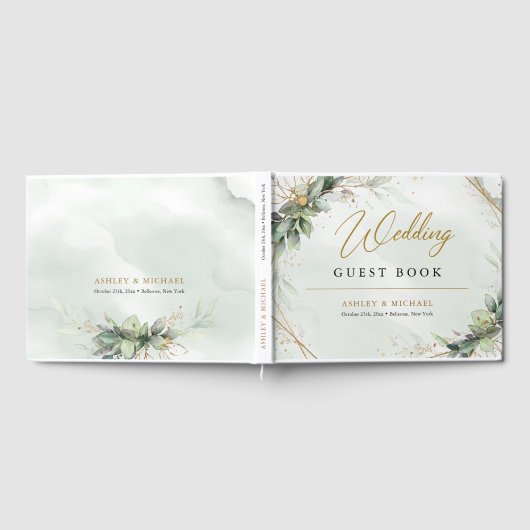 Boho groen eucalyptus loof gouden bruiloft gastenboek (Volledig)