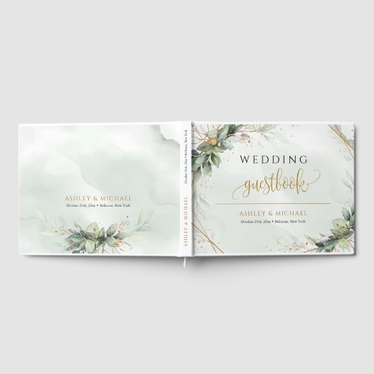 Boho groen eucalyptus loof gouden bruiloft gastenboek (Volledig)