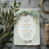 Boho groen eucalyptus loof gouden bruiloft kaart