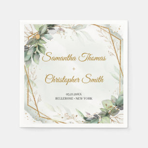 Boho groen eucalyptus loof gouden bruiloft servet