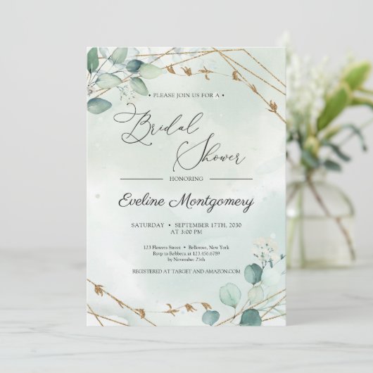 Boho groen Folaige Faux gouden geometrische bruids Kaart (Staand voorkant)