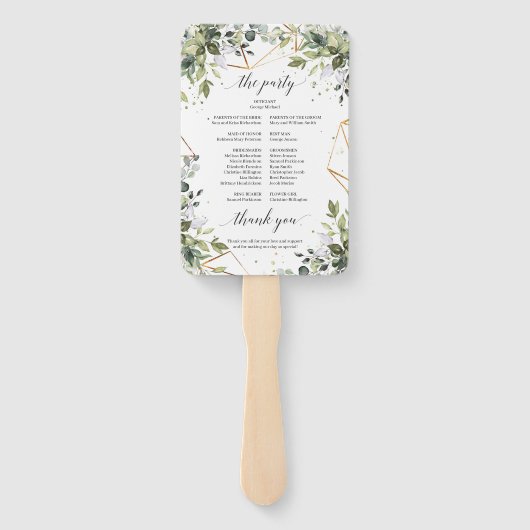 Boho groen folaige gouden lijst bruiloft programma handwaaier (Achterkant)