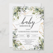 Boho groen gebladerte en goud lijst baby shower kaart (Voorkant)