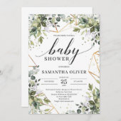 Boho groen gebladerte en goud lijst baby shower kaart (Voorkant / Achterkant)