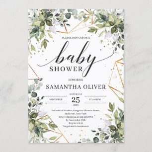Boho groen gebladerte en goud lijst baby shower kaart