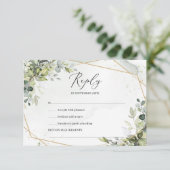 Boho groen gebladerte en goud lijst veer rsvp kaartje (Staand voorkant)