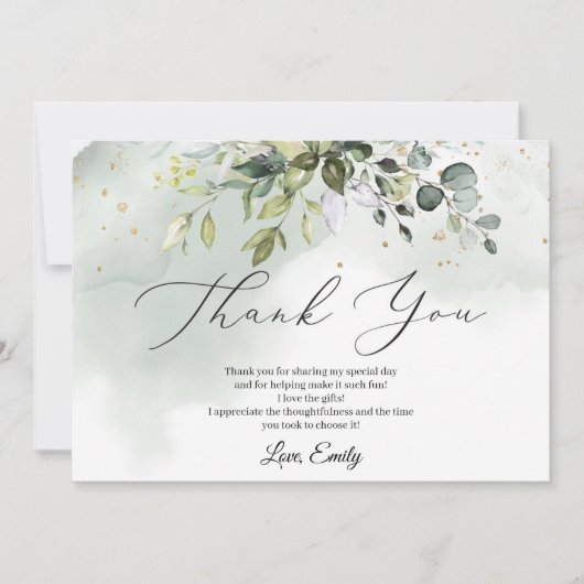 Boho groen gebladerte eucalyptus Bruidsfeest Bedankkaart (Voorkant)