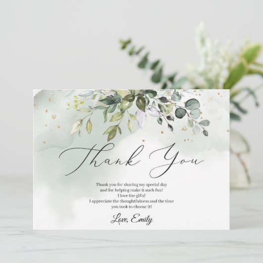 Boho groen gebladerte eucalyptus Bruidsfeest Bedankkaart (Staand voorkant)