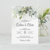 Boho groen gebladerte eucalyptus pastel bruiloft kaart (Staand voorkant)