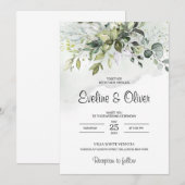 Boho groen gebladerte eucalyptus pastel bruiloft kaart (Voorkant / Achterkant)