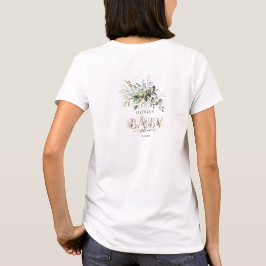 Boho groen gebladerte goud Baby shower mom-to-be T-shirt (Achterkant)