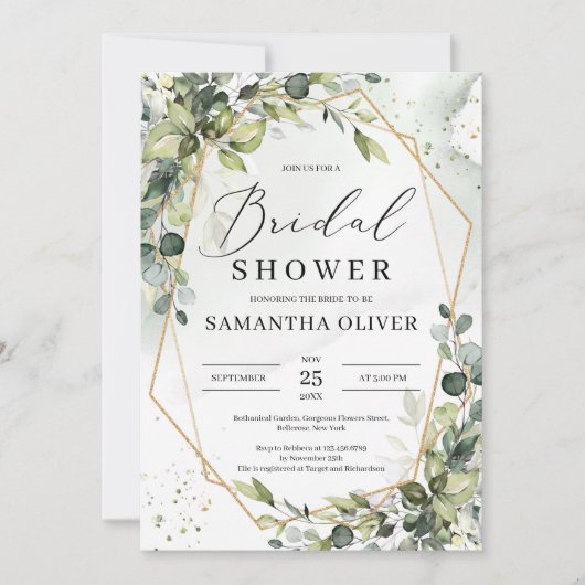 Boho groen gebladerte goud lijst Vrijgezellenfeest Kaart (Voorkant)