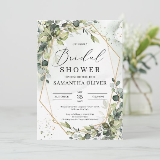 Boho groen gebladerte goud lijst Vrijgezellenfeest Kaart (Staand voorkant)