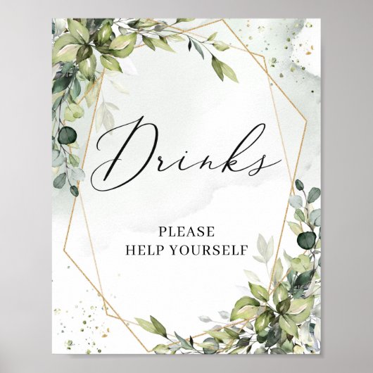 Boho groen gebladerte gouden geometrische drankjes poster (Voorkant)