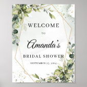 Boho groen gebladerte gouden geometrische welkomst poster (Voorkant)