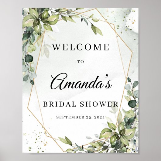 Boho groen gebladerte gouden geometrische welkomst poster (Voorkant)