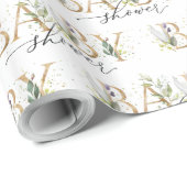 Boho groen gebladerte gouden letters Baby shower Cadeaupapier (Rol Hoek)