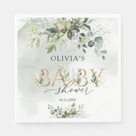 Boho groen gebladerte gouden letters baby shower servet