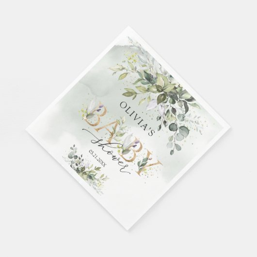 Boho groen gebladerte gouden letters baby shower servet (Hoek)
