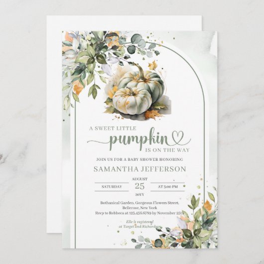 Boho groen gebladerte laat tweeling groene pompoen kaart (Voorkant / Achterkant)