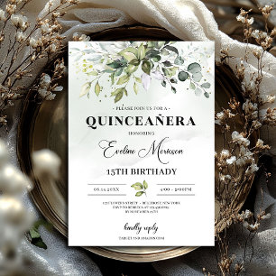 Boho groen gebladerte quinceanera 15e verjaardag kaart