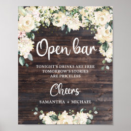 Boho groen gebladerte rustieke houten open bar bor poster