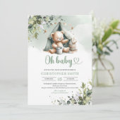 Boho groen genderneutraal teddybeer in tent kaart (Staand voorkant)